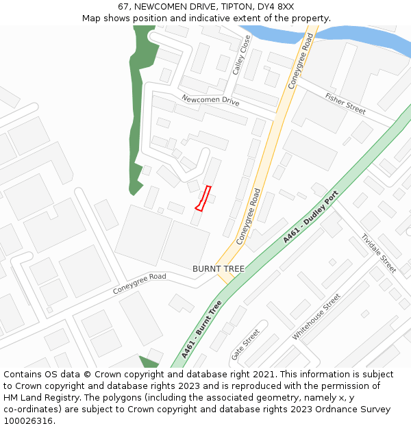 67, NEWCOMEN DRIVE, TIPTON, DY4 8XX: Location map and indicative extent of plot