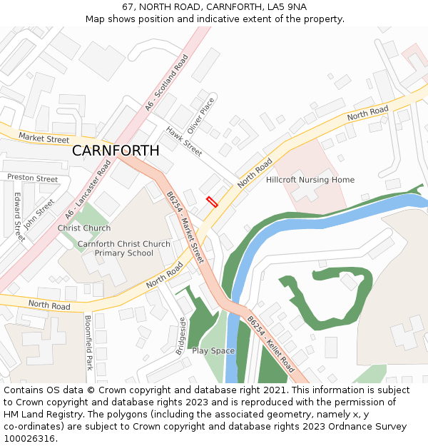 67, NORTH ROAD, CARNFORTH, LA5 9NA: Location map and indicative extent of plot