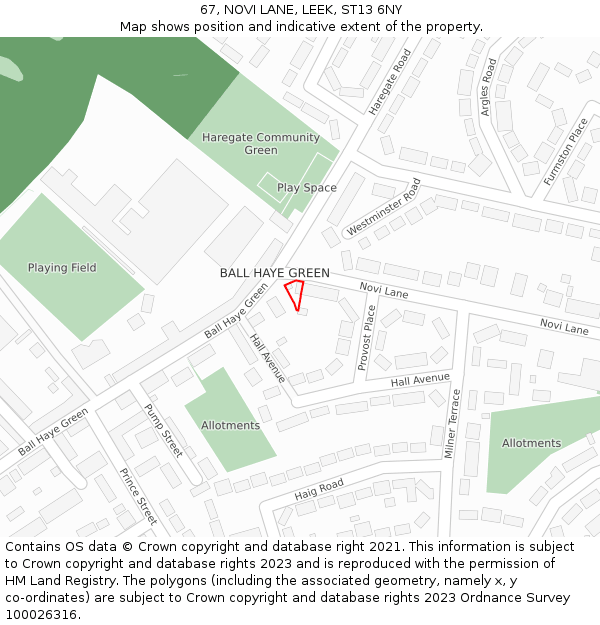 67, NOVI LANE, LEEK, ST13 6NY: Location map and indicative extent of plot