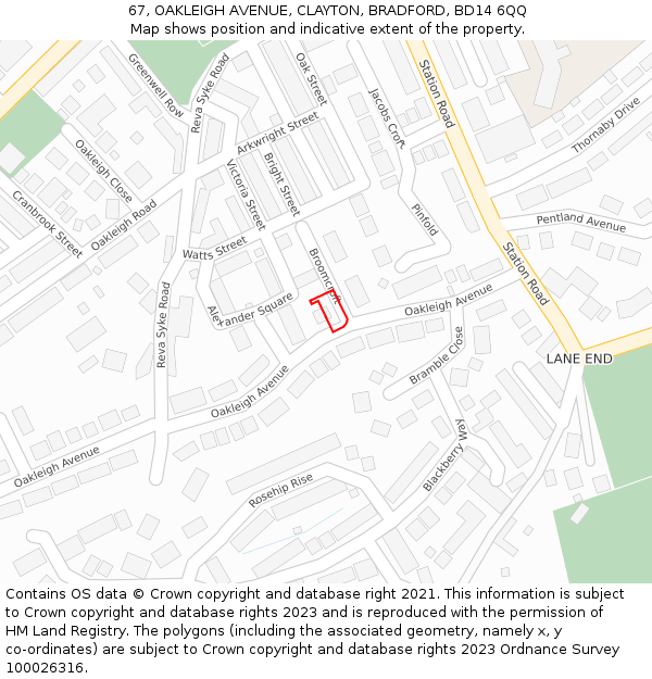 67, OAKLEIGH AVENUE, CLAYTON, BRADFORD, BD14 6QQ: Location map and indicative extent of plot