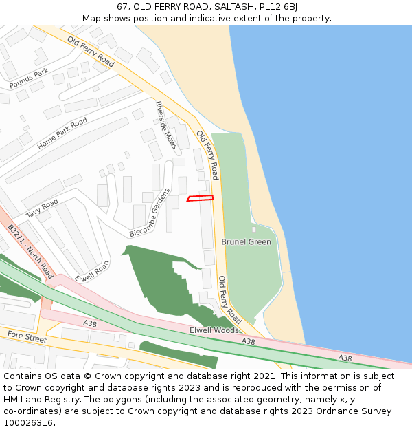 67, OLD FERRY ROAD, SALTASH, PL12 6BJ: Location map and indicative extent of plot