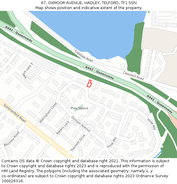 67, OXMOOR AVENUE, HADLEY, TELFORD, TF1 5SN: Location map and indicative extent of plot