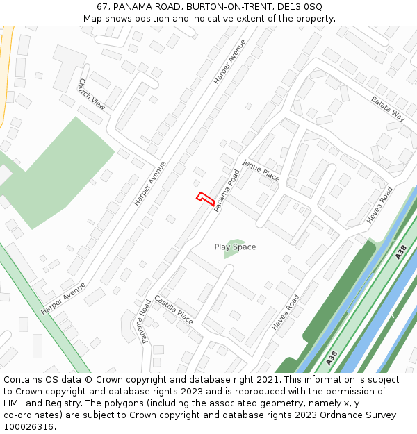 67, PANAMA ROAD, BURTON-ON-TRENT, DE13 0SQ: Location map and indicative extent of plot