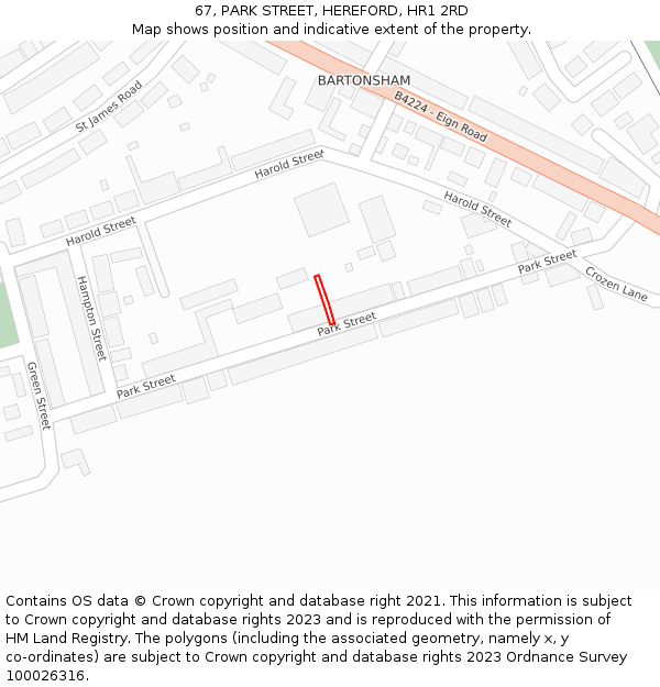 67, PARK STREET, HEREFORD, HR1 2RD: Location map and indicative extent of plot
