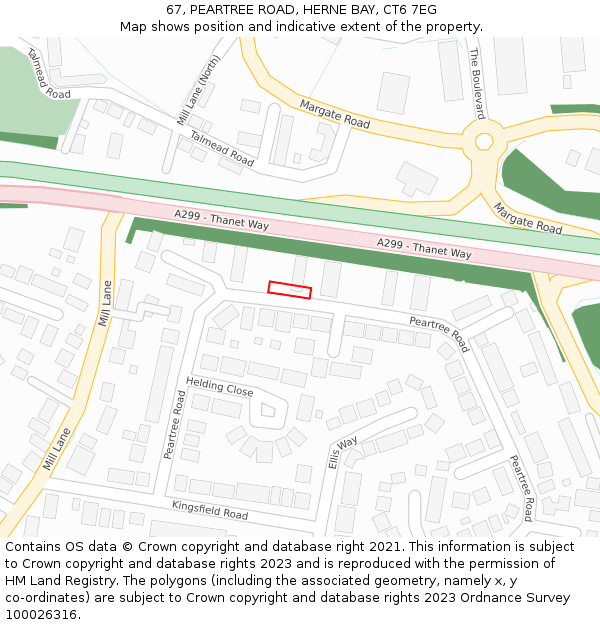 67, PEARTREE ROAD, HERNE BAY, CT6 7EG: Location map and indicative extent of plot