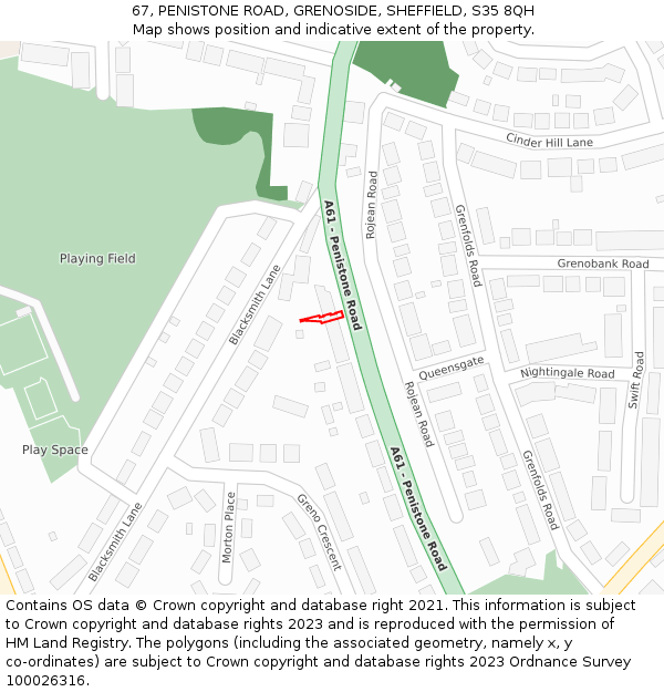 67, PENISTONE ROAD, GRENOSIDE, SHEFFIELD, S35 8QH: Location map and indicative extent of plot