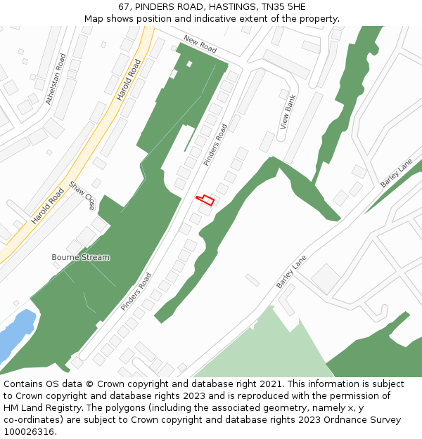 67, PINDERS ROAD, HASTINGS, TN35 5HE: Location map and indicative extent of plot