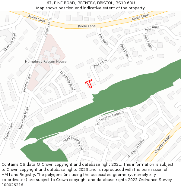 67, PINE ROAD, BRENTRY, BRISTOL, BS10 6RU: Location map and indicative extent of plot