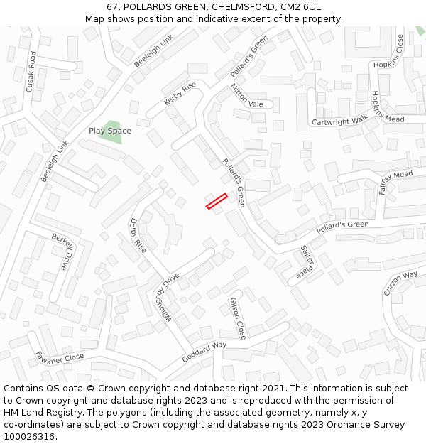 67, POLLARDS GREEN, CHELMSFORD, CM2 6UL: Location map and indicative extent of plot