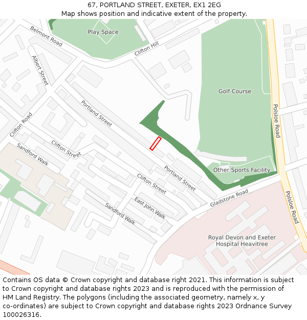 67, PORTLAND STREET, EXETER, EX1 2EG: Location map and indicative extent of plot