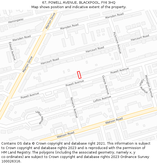 67, POWELL AVENUE, BLACKPOOL, FY4 3HQ: Location map and indicative extent of plot