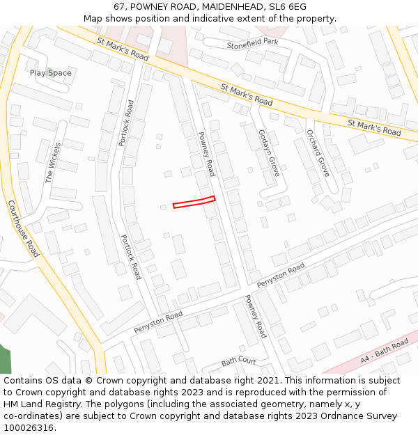 67, POWNEY ROAD, MAIDENHEAD, SL6 6EG: Location map and indicative extent of plot