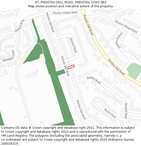 67, PRENTON DELL ROAD, PRENTON, CH43 3BZ: Location map and indicative extent of plot