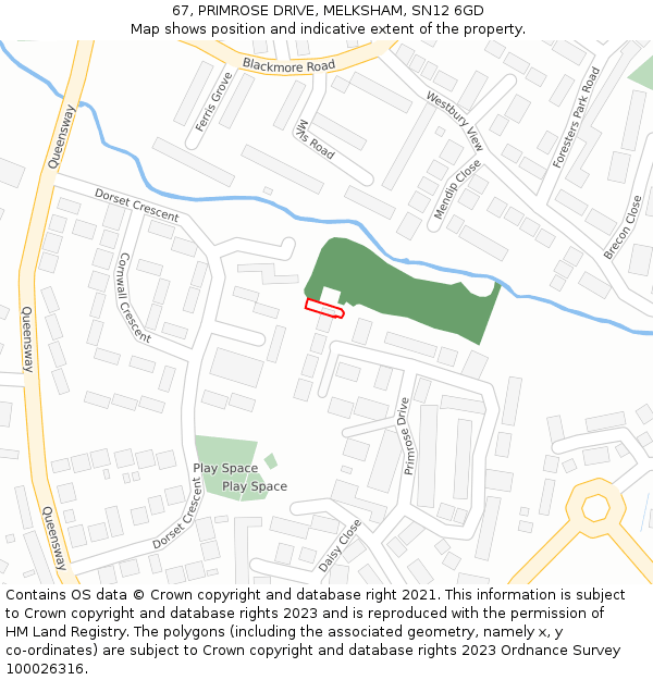 67, PRIMROSE DRIVE, MELKSHAM, SN12 6GD: Location map and indicative extent of plot