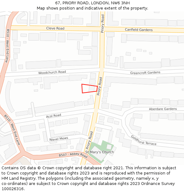 67, PRIORY ROAD, LONDON, NW6 3NH: Location map and indicative extent of plot