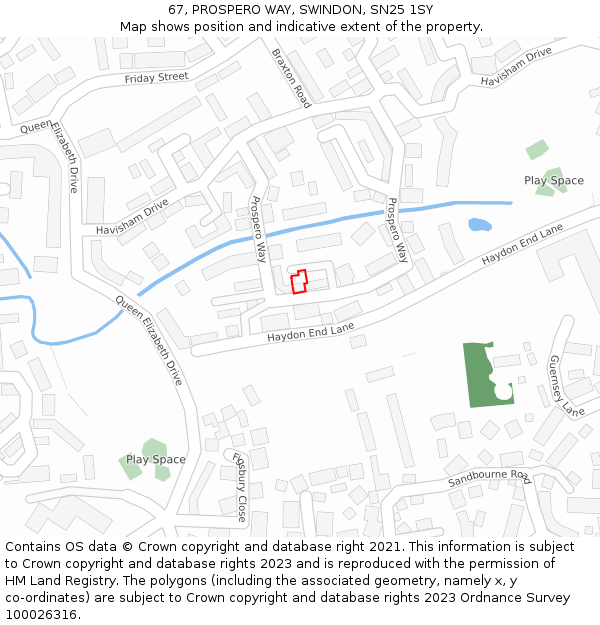 67, PROSPERO WAY, SWINDON, SN25 1SY: Location map and indicative extent of plot