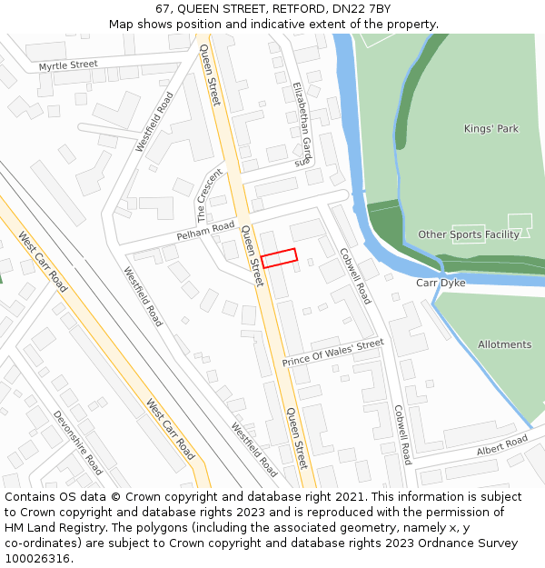 67, QUEEN STREET, RETFORD, DN22 7BY: Location map and indicative extent of plot