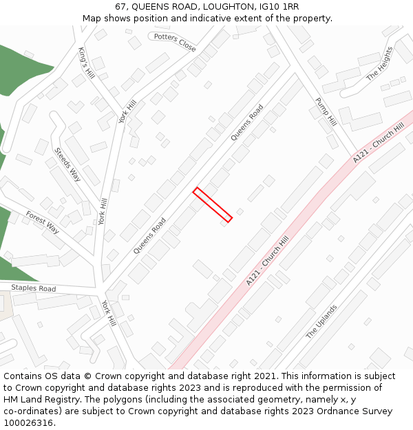67, QUEENS ROAD, LOUGHTON, IG10 1RR: Location map and indicative extent of plot
