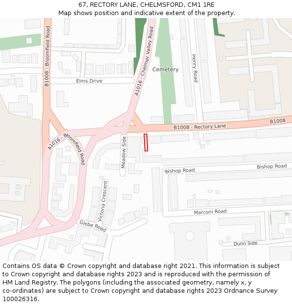67, RECTORY LANE, CHELMSFORD, CM1 1RE: Location map and indicative extent of plot