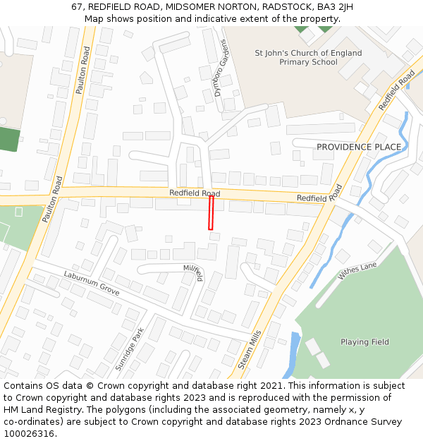 67, REDFIELD ROAD, MIDSOMER NORTON, RADSTOCK, BA3 2JH: Location map and indicative extent of plot