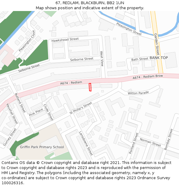 67, REDLAM, BLACKBURN, BB2 1UN: Location map and indicative extent of plot