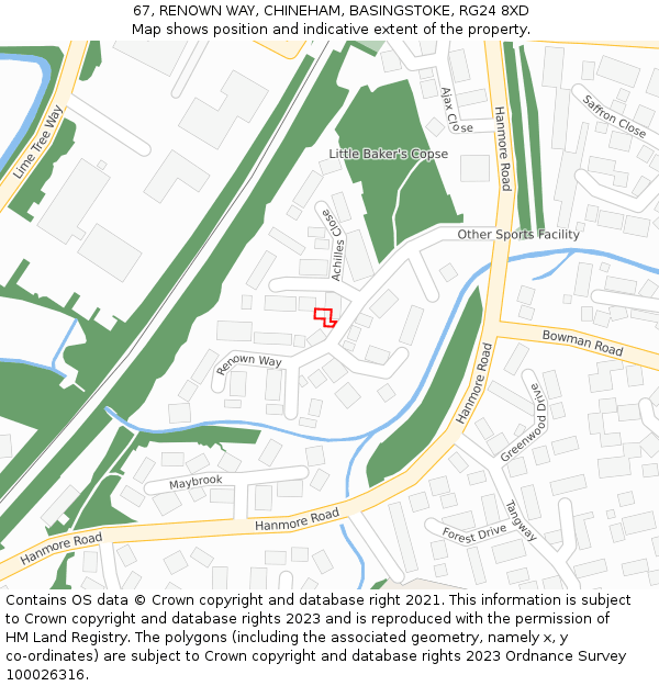 67, RENOWN WAY, CHINEHAM, BASINGSTOKE, RG24 8XD: Location map and indicative extent of plot