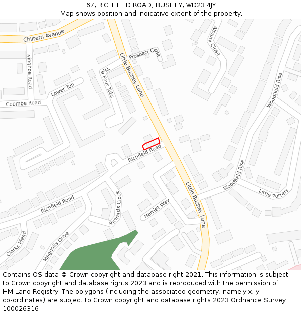 67, RICHFIELD ROAD, BUSHEY, WD23 4JY: Location map and indicative extent of plot