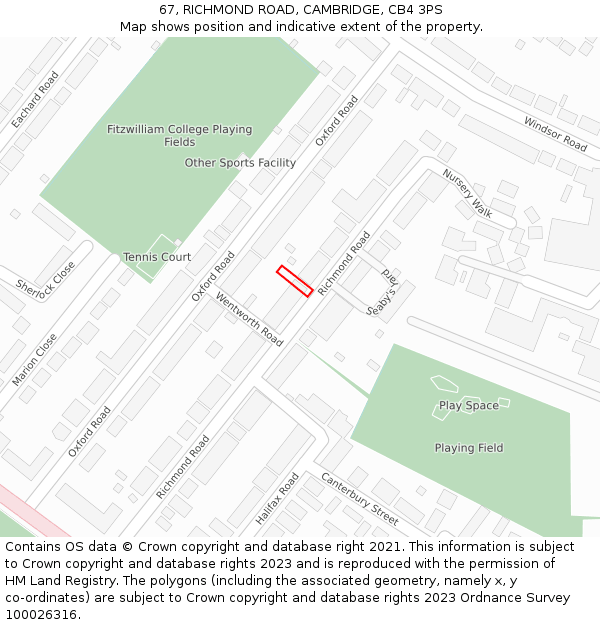 67, RICHMOND ROAD, CAMBRIDGE, CB4 3PS: Location map and indicative extent of plot
