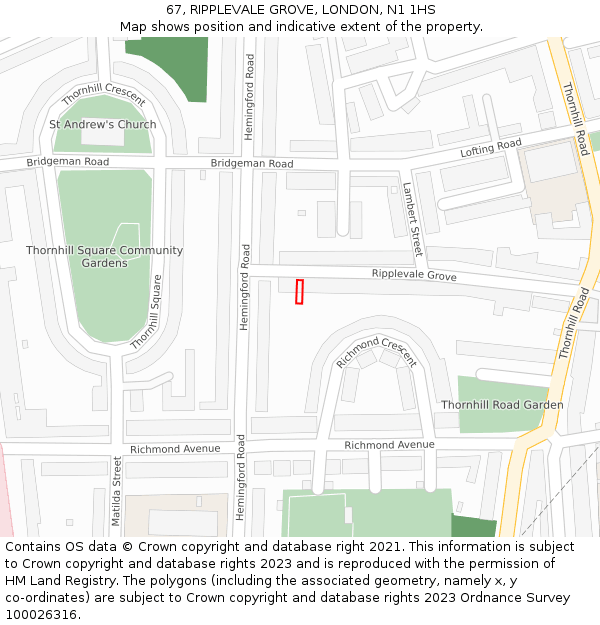 67, RIPPLEVALE GROVE, LONDON, N1 1HS: Location map and indicative extent of plot