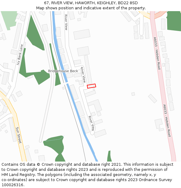 67, RIVER VIEW, HAWORTH, KEIGHLEY, BD22 8SD: Location map and indicative extent of plot