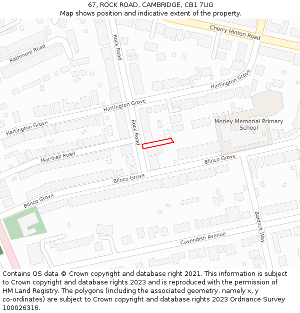 67, ROCK ROAD, CAMBRIDGE, CB1 7UG: Location map and indicative extent of plot