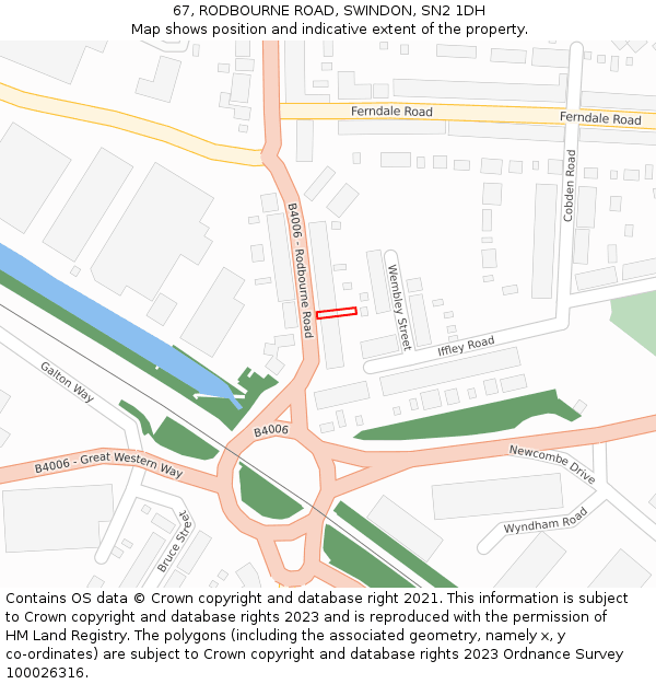 67, RODBOURNE ROAD, SWINDON, SN2 1DH: Location map and indicative extent of plot