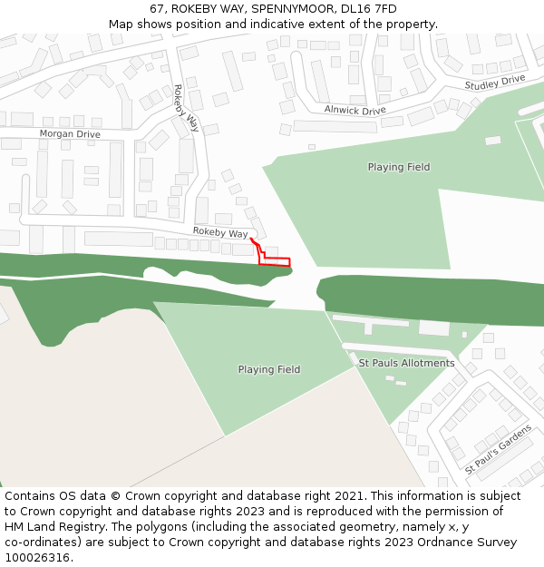 67, ROKEBY WAY, SPENNYMOOR, DL16 7FD: Location map and indicative extent of plot