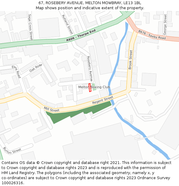 67, ROSEBERY AVENUE, MELTON MOWBRAY, LE13 1BL: Location map and indicative extent of plot