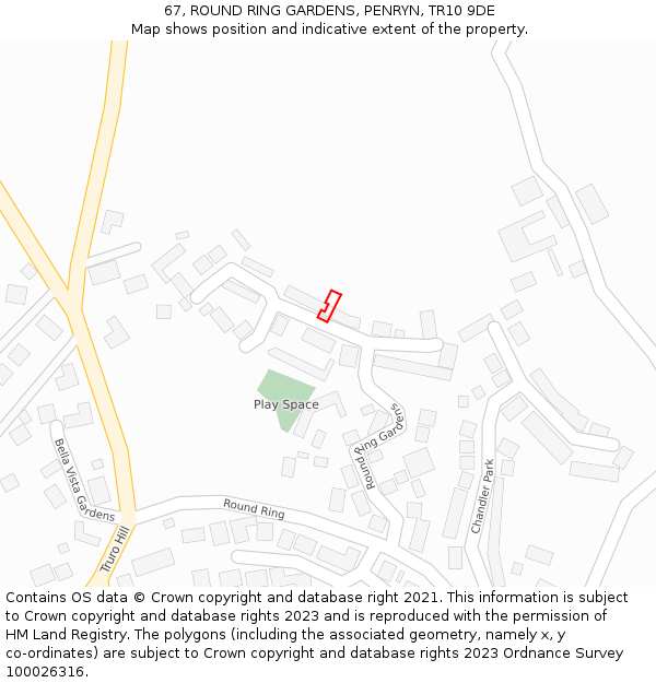 67, ROUND RING GARDENS, PENRYN, TR10 9DE: Location map and indicative extent of plot