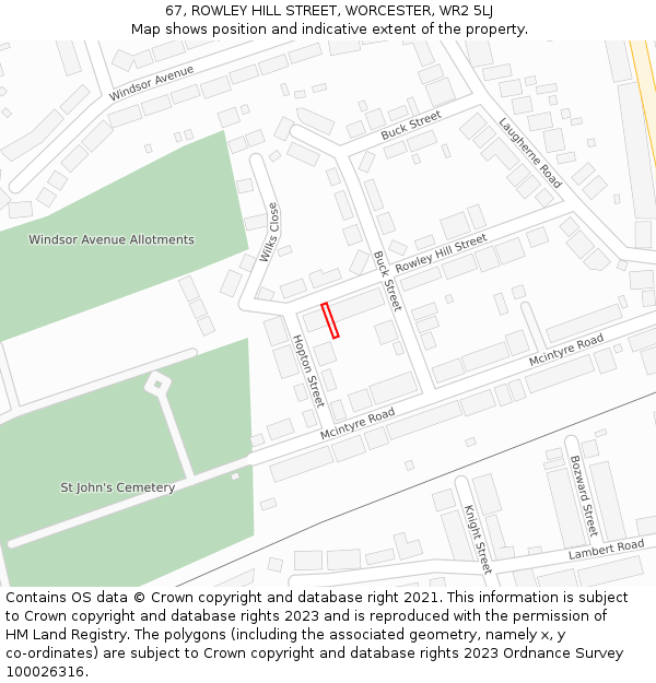 67, ROWLEY HILL STREET, WORCESTER, WR2 5LJ: Location map and indicative extent of plot