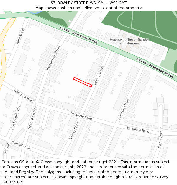 67, ROWLEY STREET, WALSALL, WS1 2AZ: Location map and indicative extent of plot