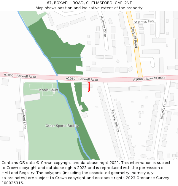 67, ROXWELL ROAD, CHELMSFORD, CM1 2NT: Location map and indicative extent of plot