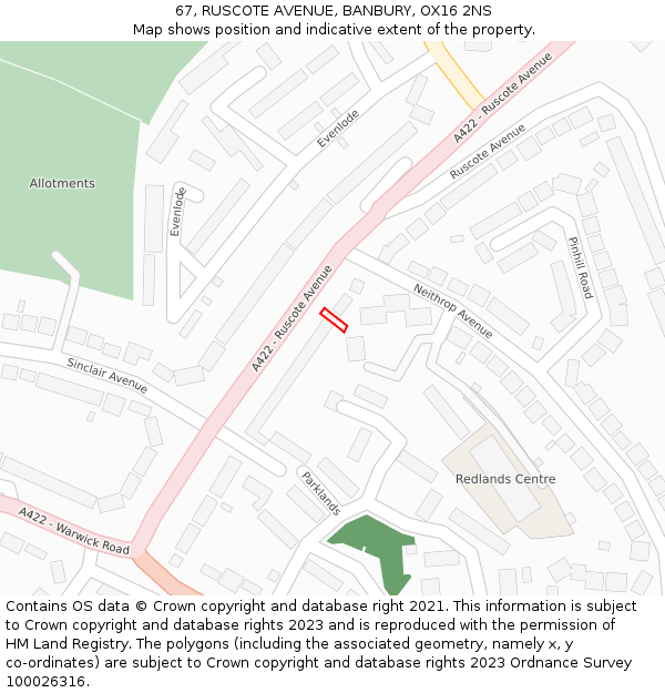 67, RUSCOTE AVENUE, BANBURY, OX16 2NS: Location map and indicative extent of plot
