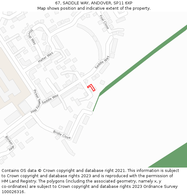 67, SADDLE WAY, ANDOVER, SP11 6XP: Location map and indicative extent of plot