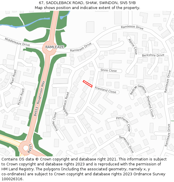 67, SADDLEBACK ROAD, SHAW, SWINDON, SN5 5YB: Location map and indicative extent of plot