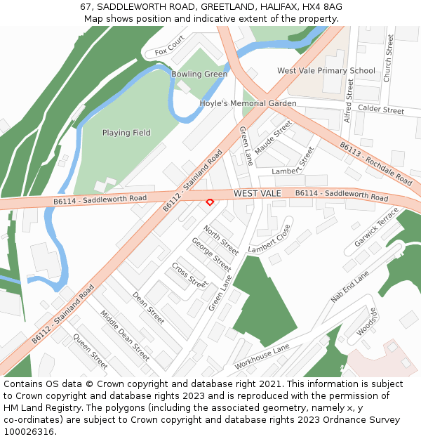 67, SADDLEWORTH ROAD, GREETLAND, HALIFAX, HX4 8AG: Location map and indicative extent of plot