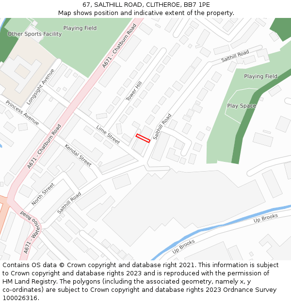 67, SALTHILL ROAD, CLITHEROE, BB7 1PE: Location map and indicative extent of plot
