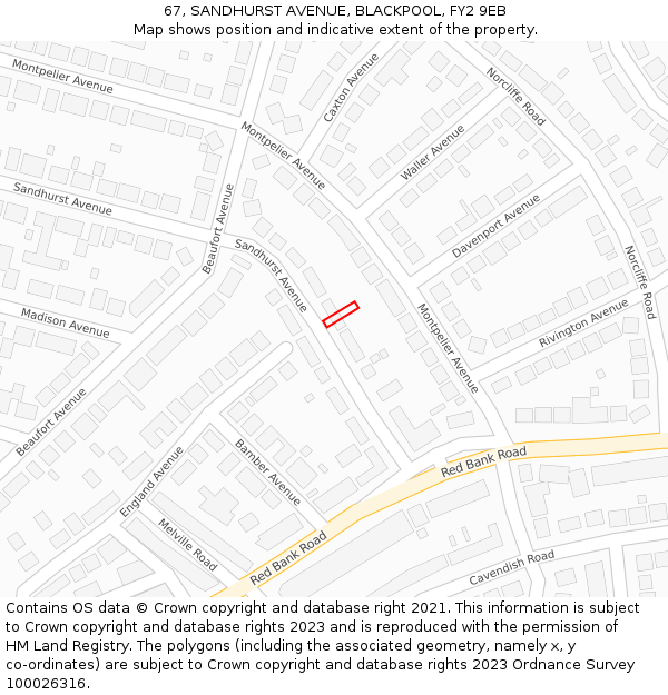 67, SANDHURST AVENUE, BLACKPOOL, FY2 9EB: Location map and indicative extent of plot