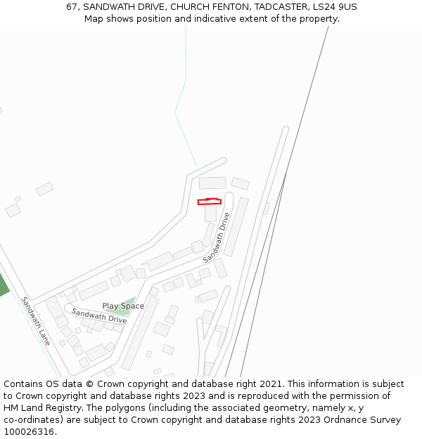 67, SANDWATH DRIVE, CHURCH FENTON, TADCASTER, LS24 9US: Location map and indicative extent of plot