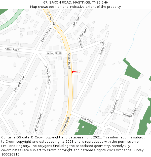 67, SAXON ROAD, HASTINGS, TN35 5HH: Location map and indicative extent of plot