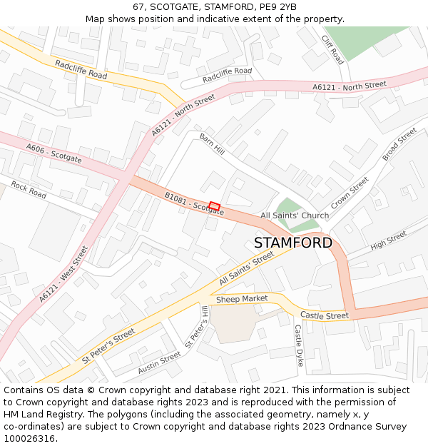 67, SCOTGATE, STAMFORD, PE9 2YB: Location map and indicative extent of plot