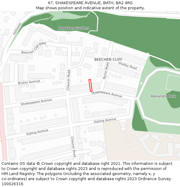 67, SHAKESPEARE AVENUE, BATH, BA2 4RG: Location map and indicative extent of plot