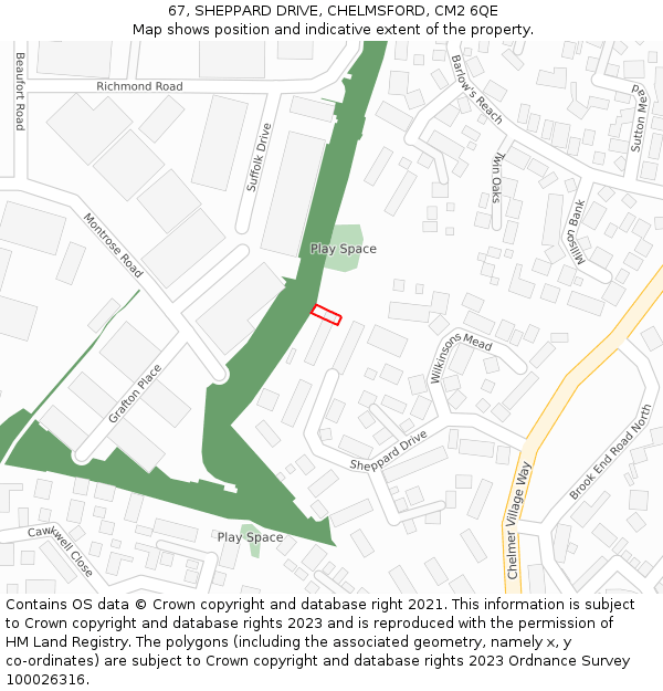 67, SHEPPARD DRIVE, CHELMSFORD, CM2 6QE: Location map and indicative extent of plot