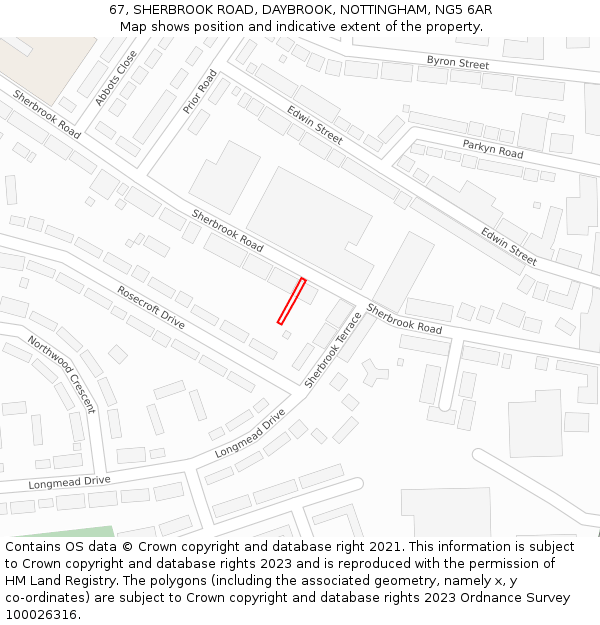 67, SHERBROOK ROAD, DAYBROOK, NOTTINGHAM, NG5 6AR: Location map and indicative extent of plot